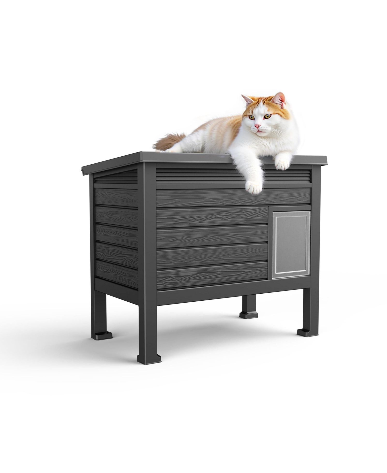 Decksplore Indoor Outdoor Cat House Weatherproof Elevated Feet Warm for Multi-Pet