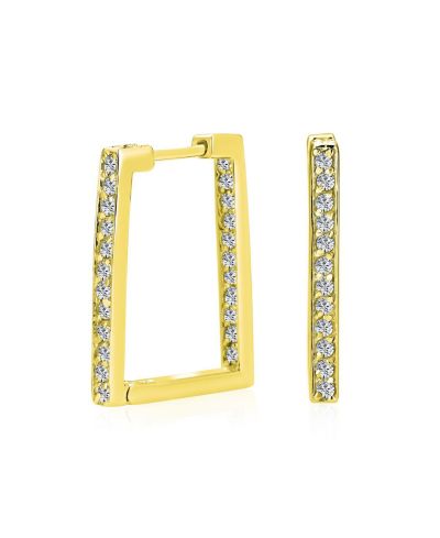 Bling Jewelry Modern Inside Out CZ Rectangle Hoop Earrings Gold Plated Sterling Silver