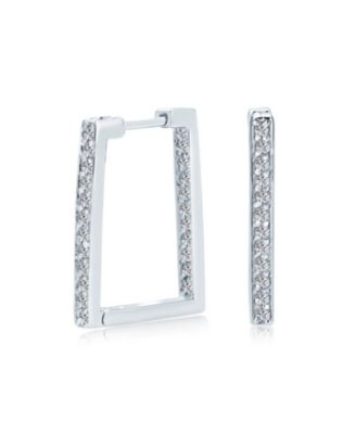 Bling Jewelry Геометрический набор серег: прямоугольные и квадратные серьги с CZ Large Hoop, Cubic Zirconia Sterling Silver