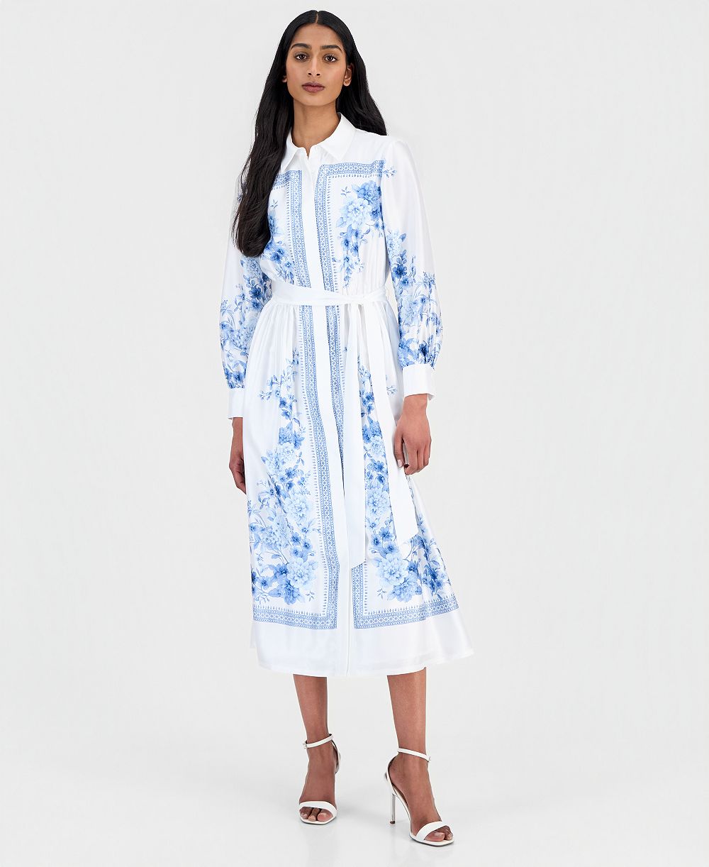 Женское платье-рубашка Anne Klein Printed Tie-Waist Midi