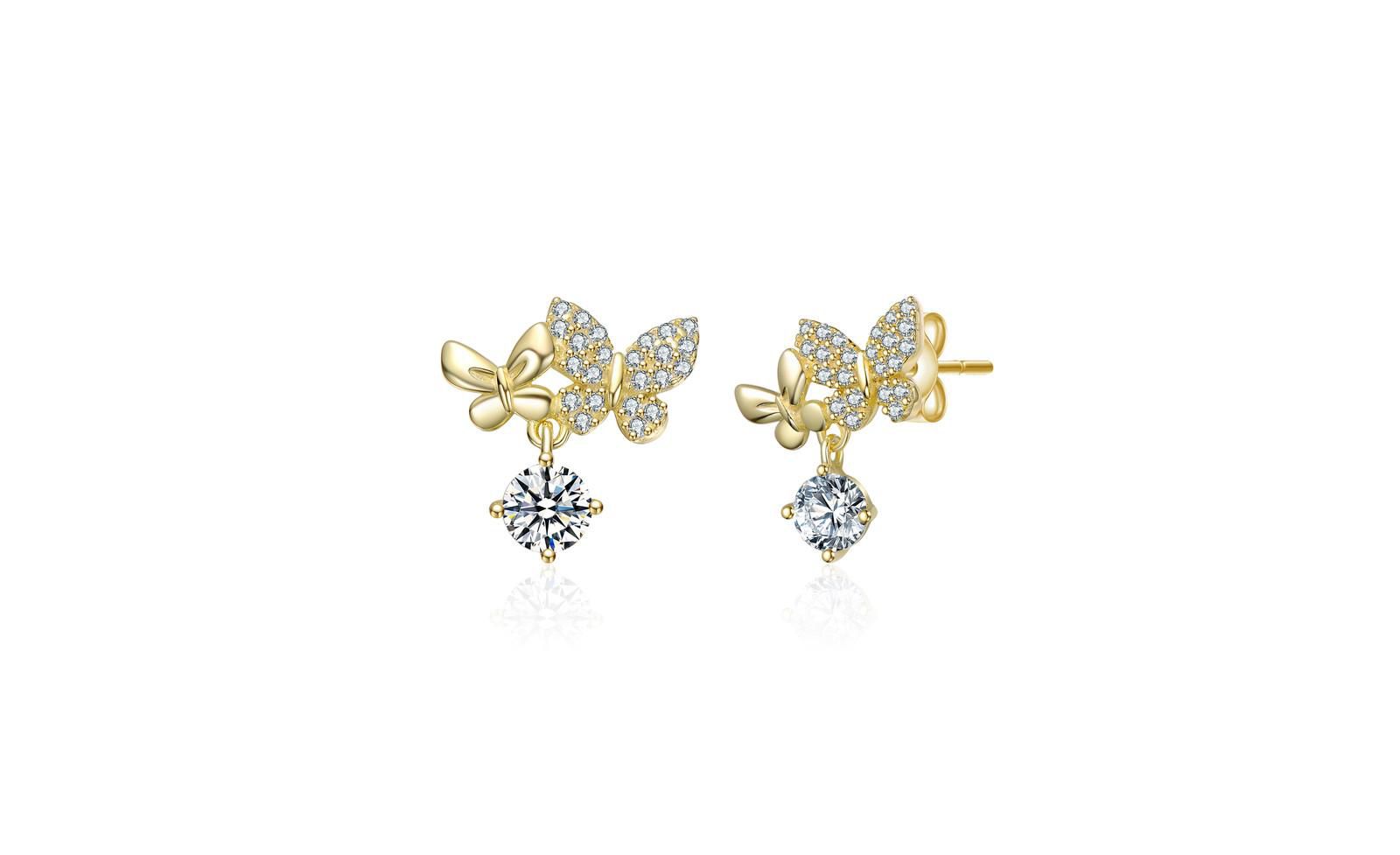 Серьги-гвоздики Rachel Glauber с двойной бабочкой, 14K Gold Plated, CZ