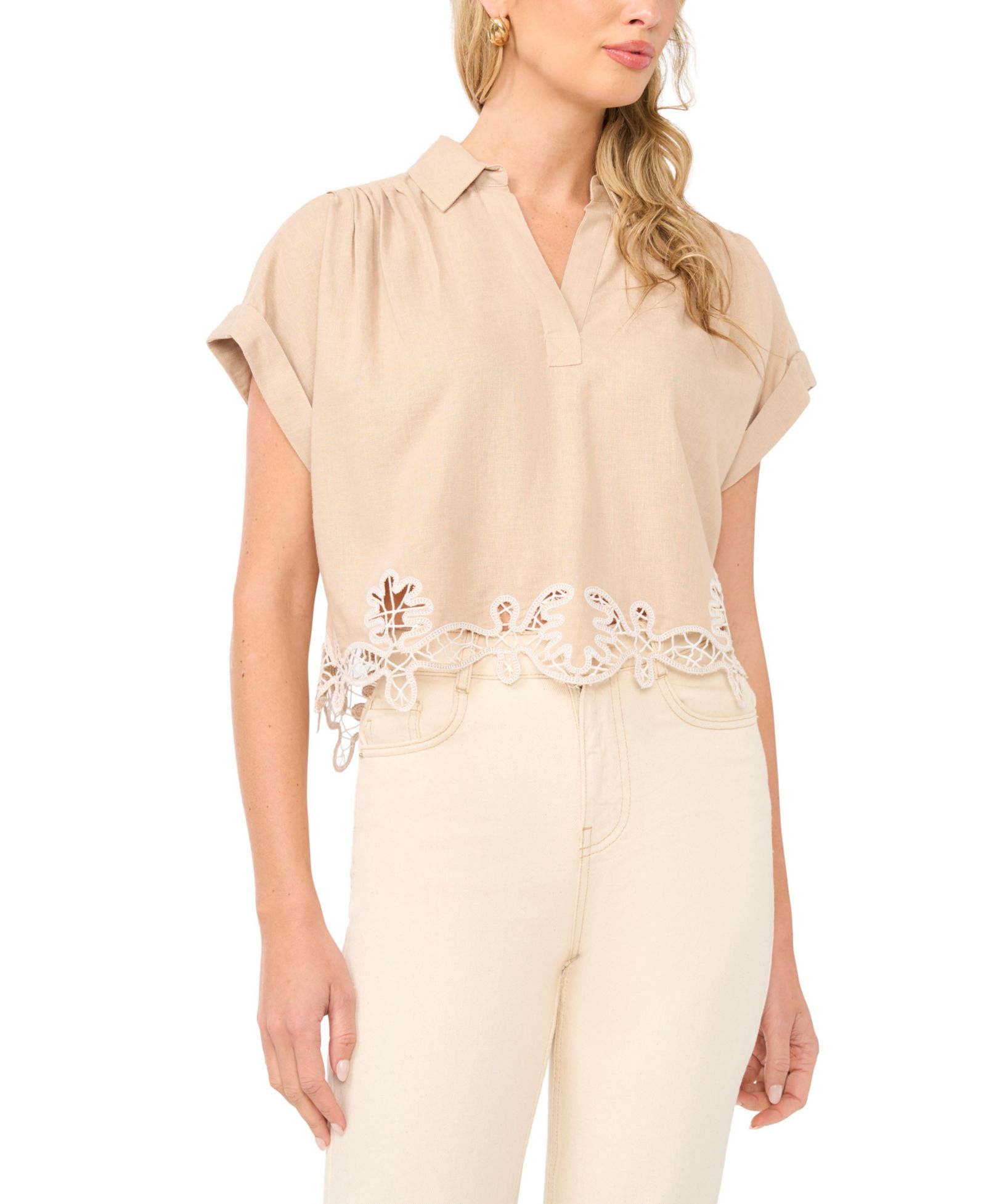 Женская блузка 1.STATE Collared V-Neck Short-Sleeve