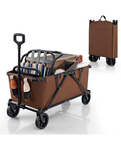 SUGIFT Collapsible Folding Wagon Cart with Adjustable Handlebar