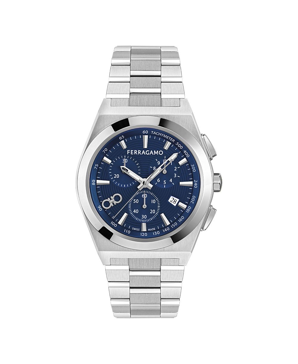 Ferragamo Men's Vega Upper East Chrono Silver Stainless Steel Bracelet Watch 42mm