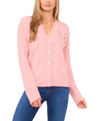 CeCe Women's Cable V-Neck Cardigan Sweater