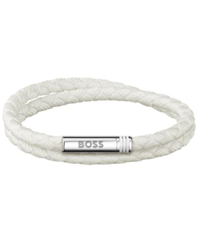 Hugo Boss Men Ares Summer Stainless Steel White Nylon Cord Bracelet