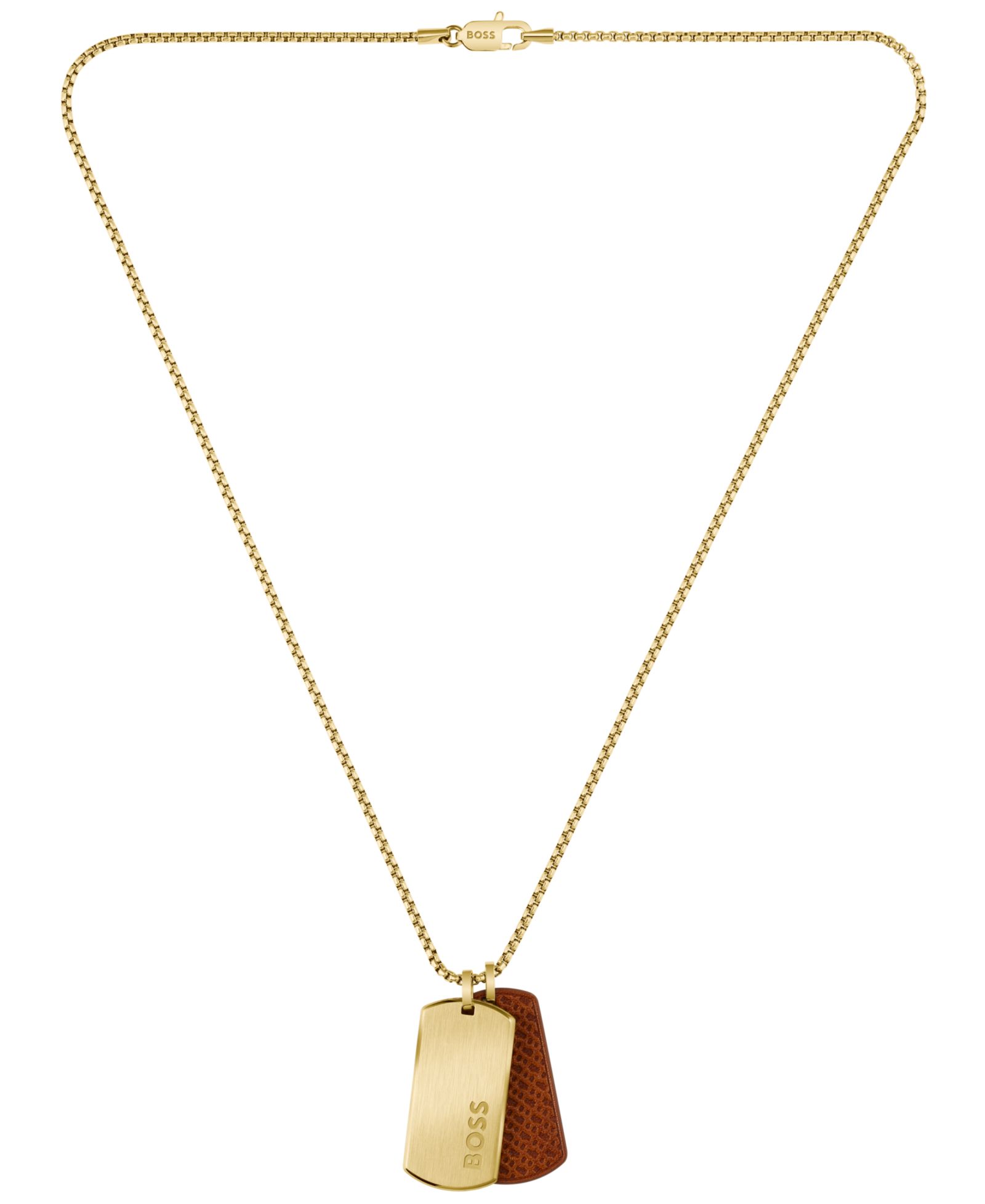 Hugo Boss Мужское ожерелье Devon Ionic Plated Thin Gold Steel Brown Leather