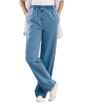 Woman Within Women's Within Straight-Leg All-Cotton Denim Pull-On 7-Day Elastic-Waist Jeans