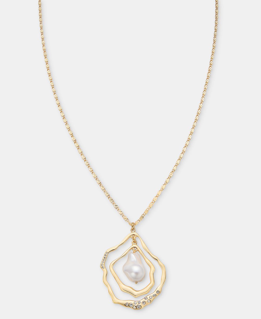 I.N.C. International Concepts Pavé & Imitation Pearl Orbital Pendant Necklace, 32" + 3" extender, Macy's Exclusive