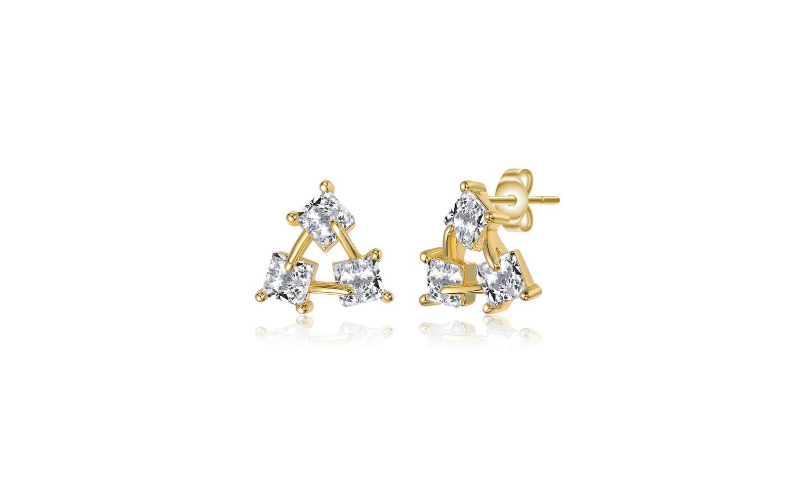 Серьги Rachel Glauber Brilliant Square CZ Triangle с покрытием 14K золота