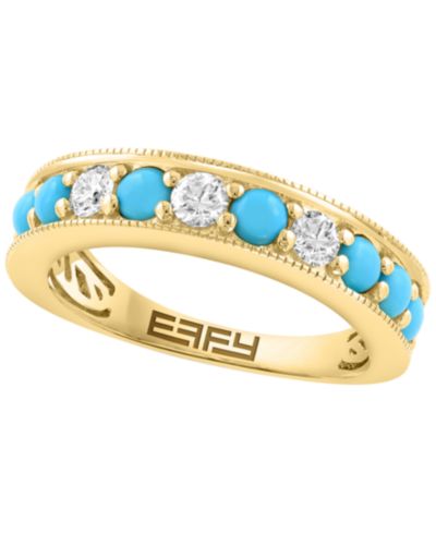 EFFY Collection Кольцо с бриллиантами (1/3 ct. t.w.) и бирюзой в 14k Yellow Gold