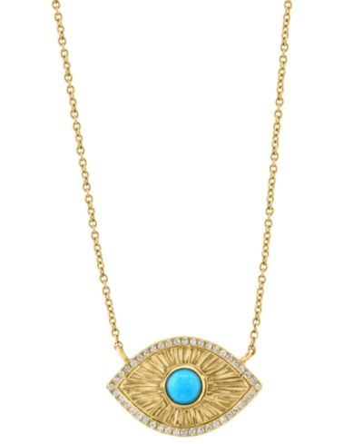 Ожерелье EFFY Collection Diamond (1/8 ct. t.w.) and Turquoise in Gold Over Sterling Silver