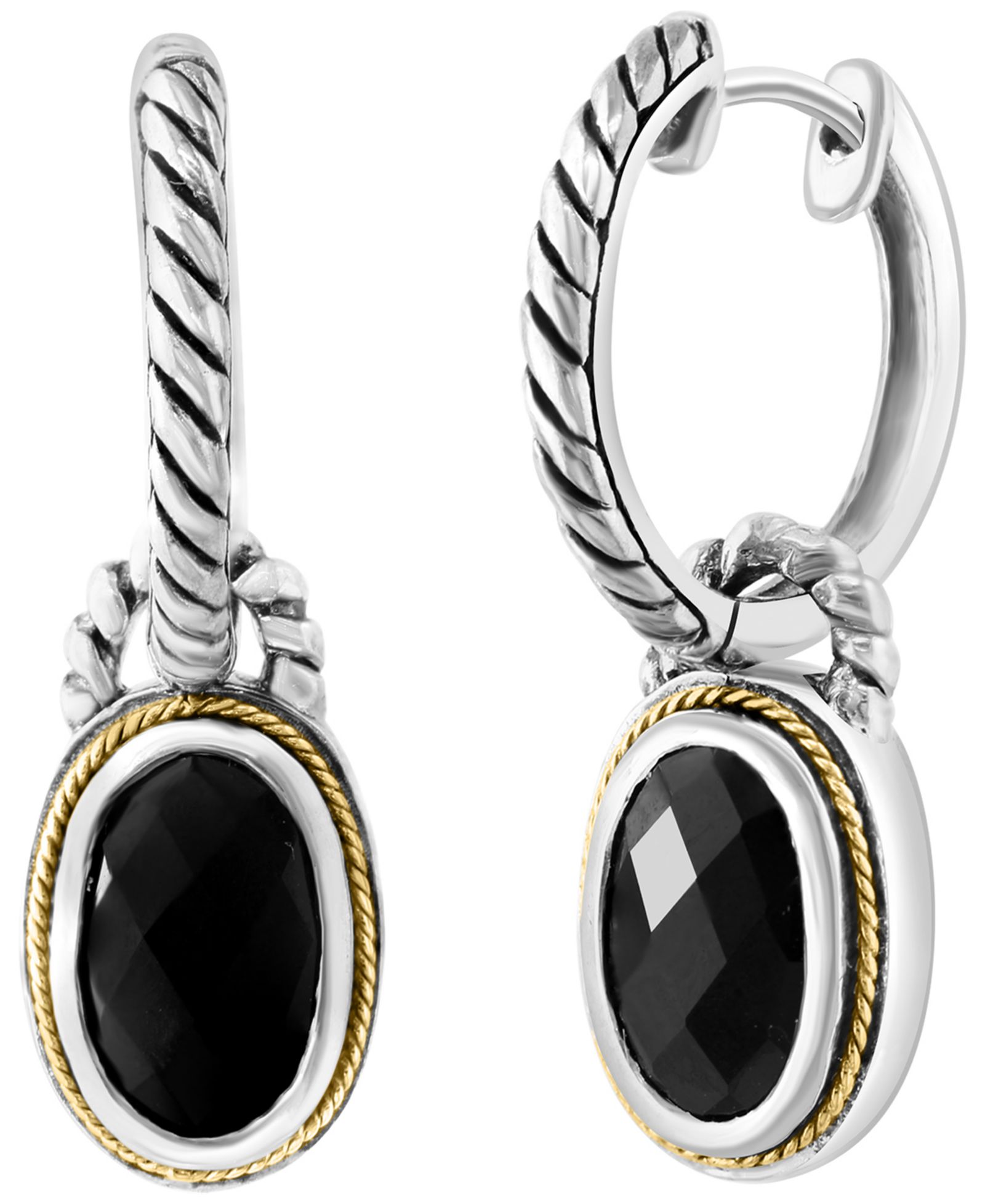 EFFY Collection Onyx Earrings in Sterling Silver with 18k Yellow Gold