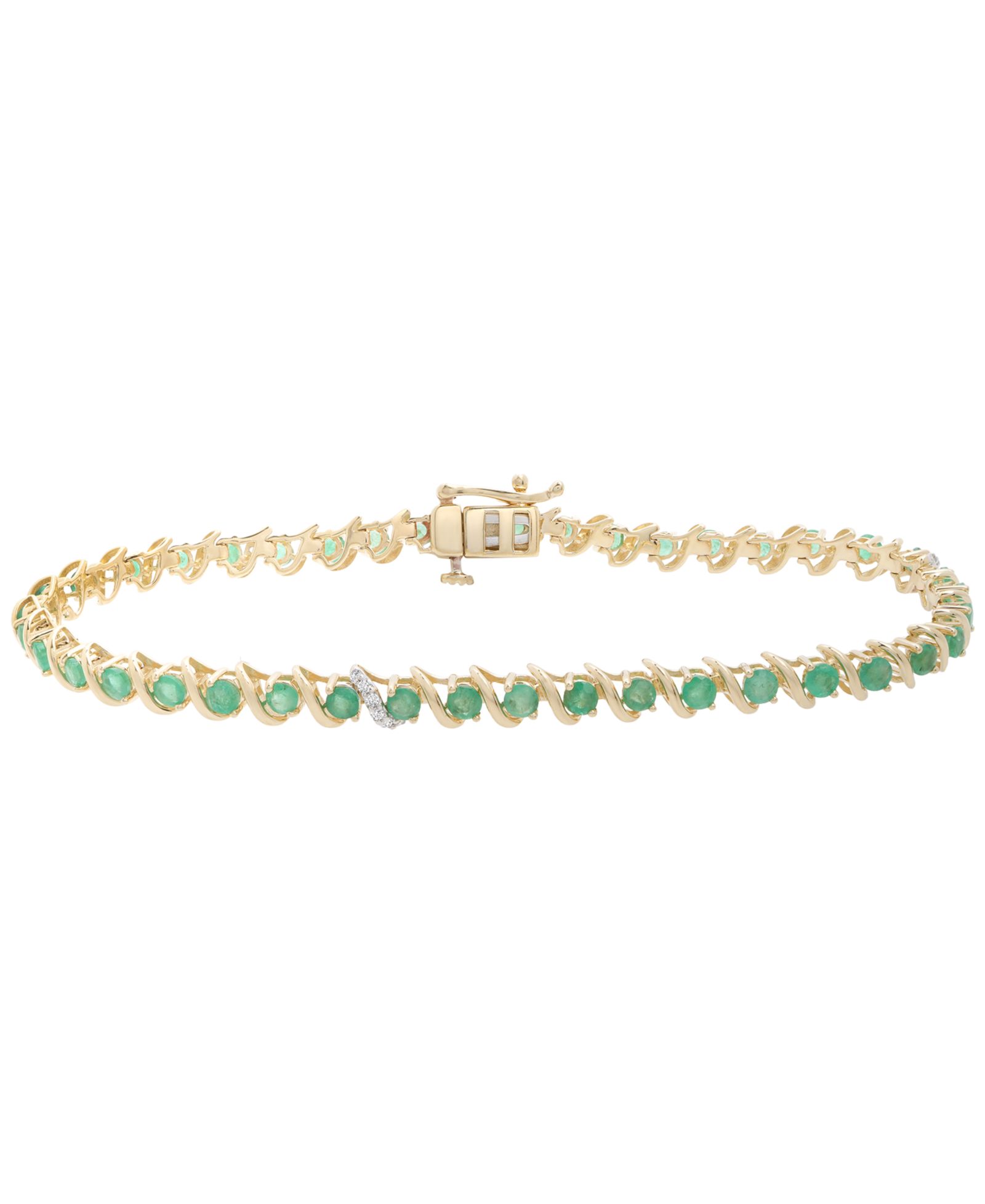 Macy's Emerald (2-7/8 ct. t.w.) and Diamond (1/10 ct. t.w.) Bracelet in 10k Yellow Gold