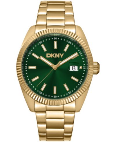 DKNY Men's Date Dark Green Dial Gold-Tone Stainless Steel Bracelet Watch, 40mm
