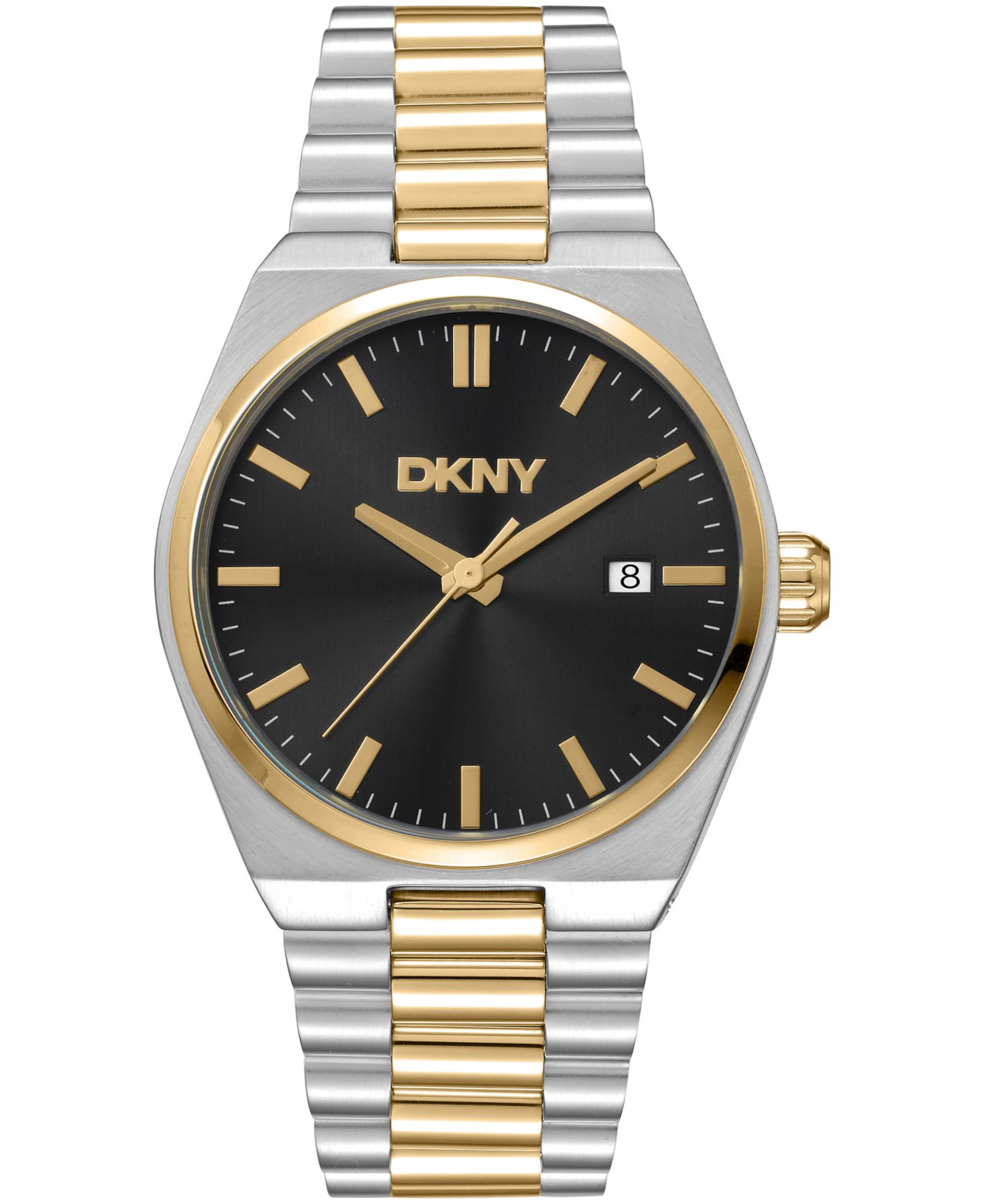 Мужские часы DKNY Date с черным циферблатом, двухцветные, из золотой нержавеющей стали, 40mm