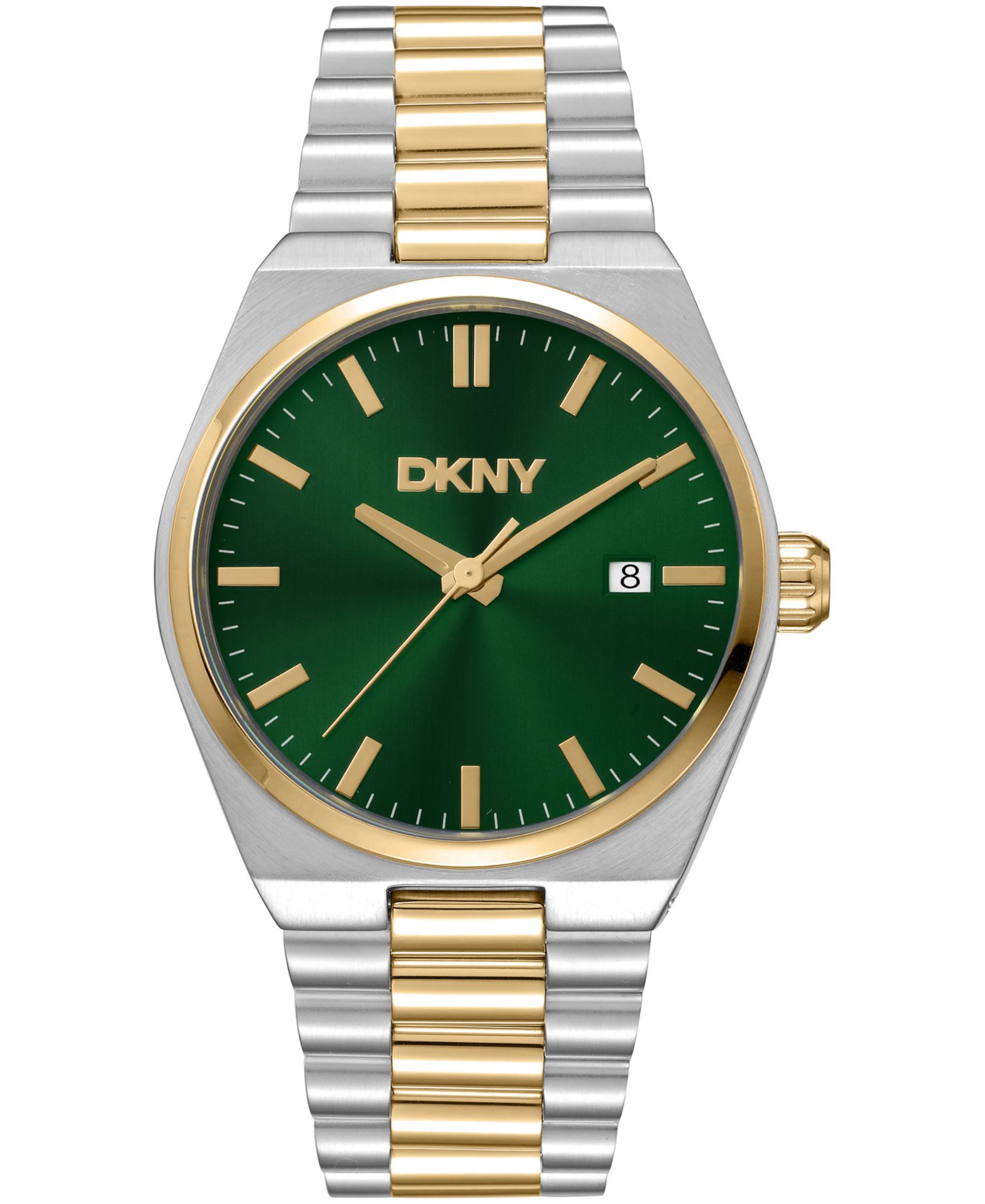 DKNY Men's Date Green Dial Two-Tone Gold Stainless Steel Bracelet Watch, 40mm