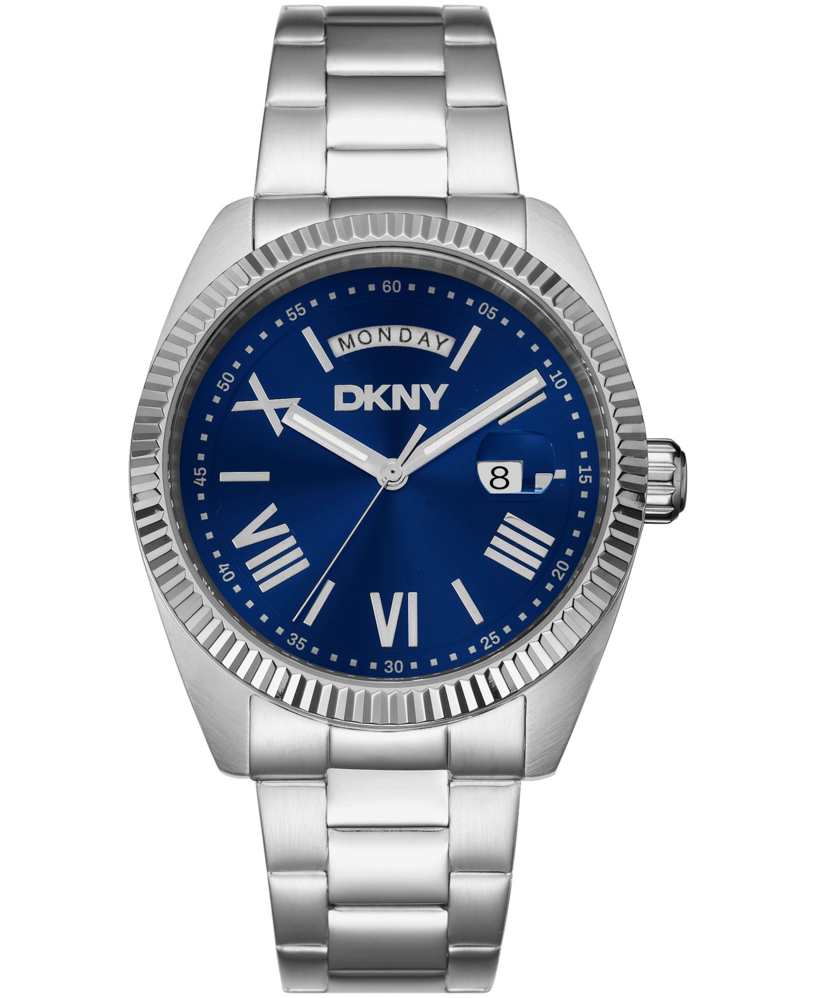DKNY Men's Day Date Blue Dial Stainless Steel Bracelet Watch, 41mm