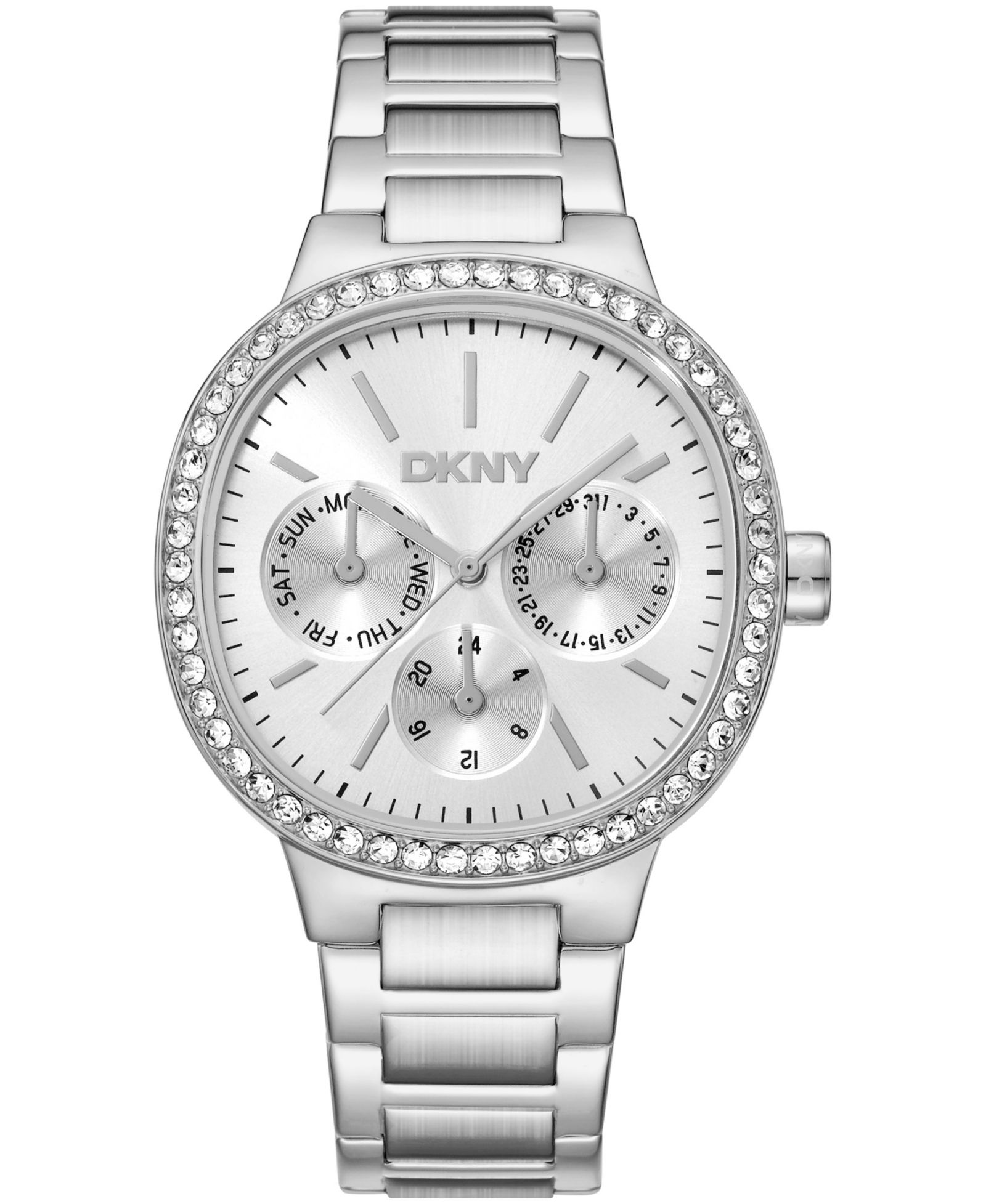 DKNY Women's Crystal Silver Dial Bezel Stainless Steel Bracelet Multifunctional Watch, 36mm