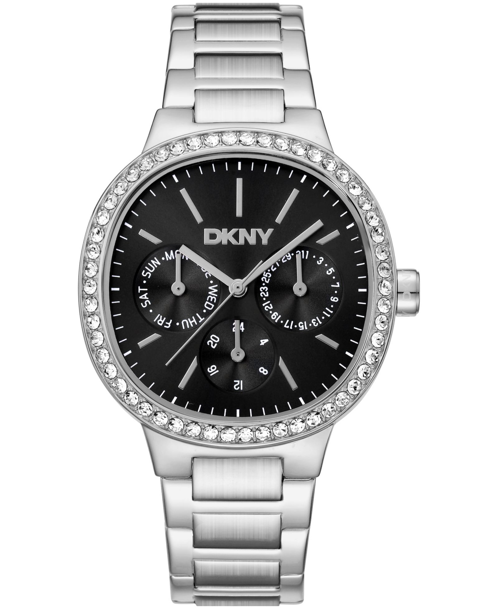 DKNY Женские часы с черным циферблатом, кристаллами и стальным браслетом, 36mm