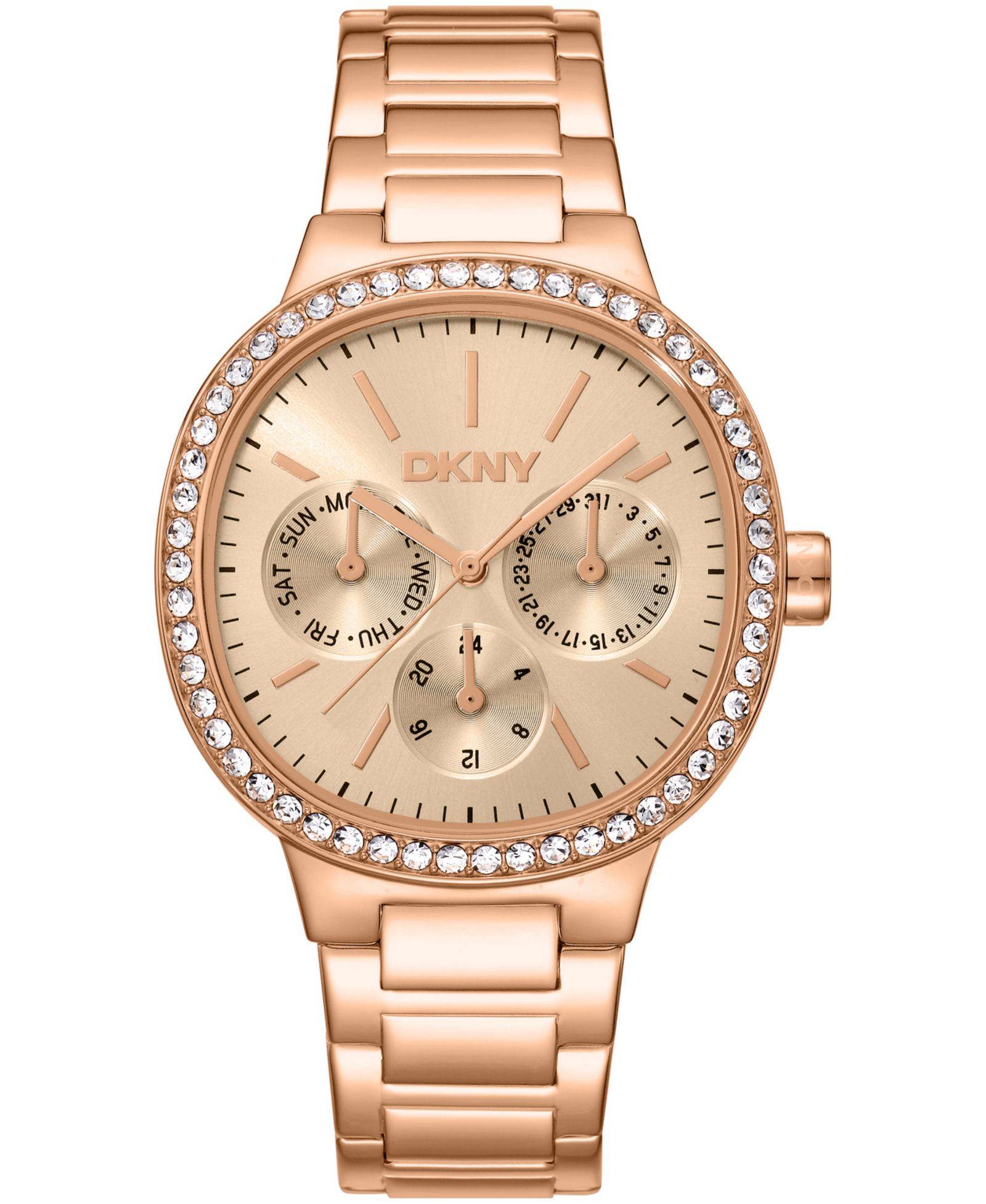 DKNY Женские многофункциональные часы, стальной браслет, розовое золото, 36mm