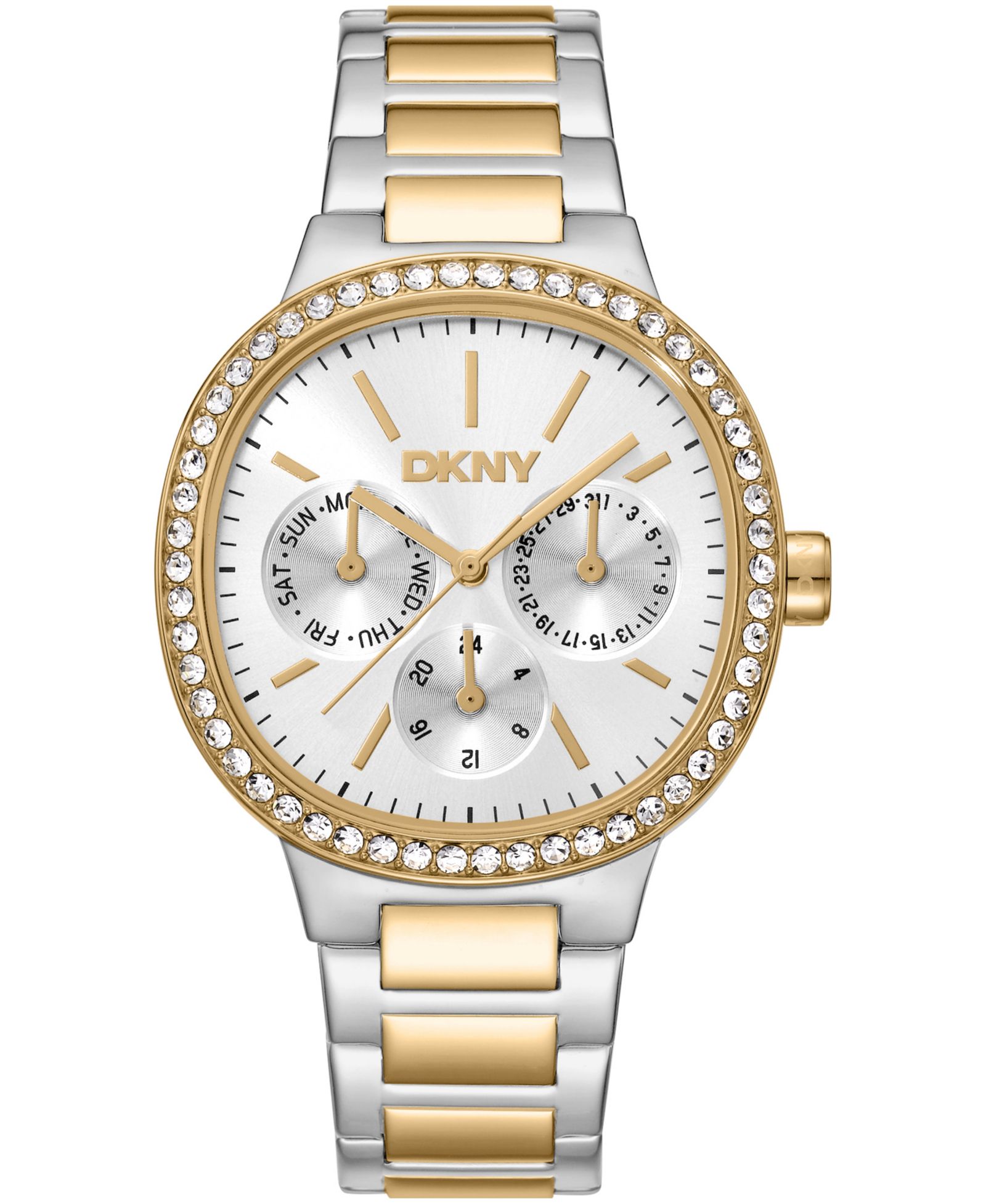 DKNY Женские часы Multifunctional Silver Dial Crystal Bezel Two-Tone Gold Stainless Steel 36mm