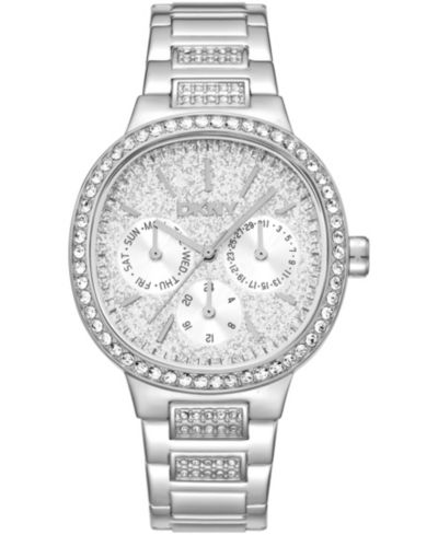Женские многофункциональные часы DKNY Silver Crystal, стальной браслет, 36mm