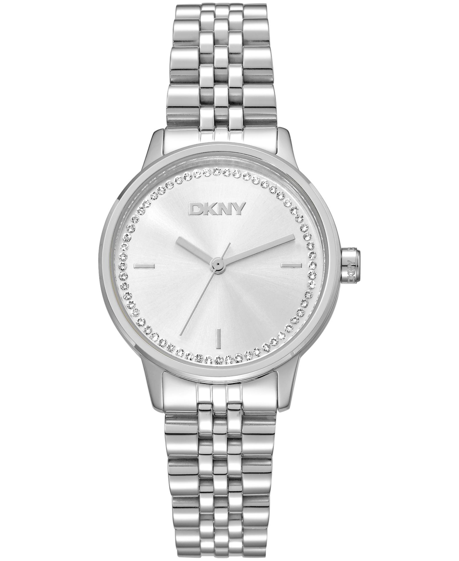 DKNY Women's Silver Crystal Accented Dial Stainless Steel Bracelet Watch, 30mm