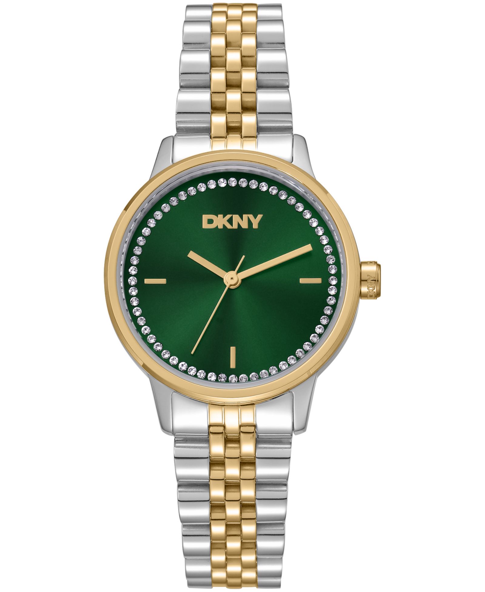 DKNY Women's Green Crystal Accented Dial Two-Tone Gold Stainless Steel Bracelet Watch, 30mm