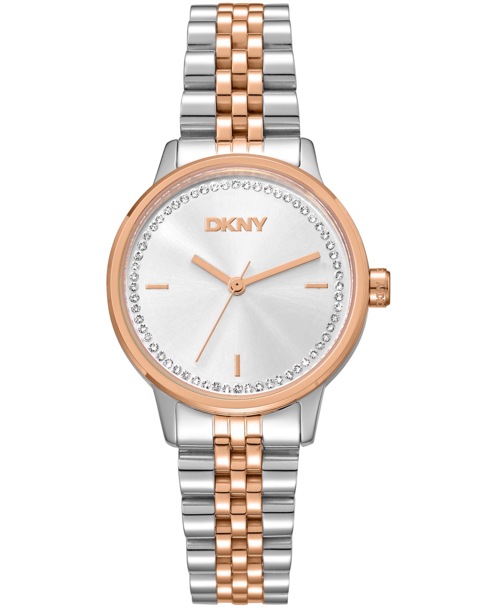Женские часы DKNY Silver Crystal Accented Dial Two-Tone Rose Gold Stainless Steel, 30mm