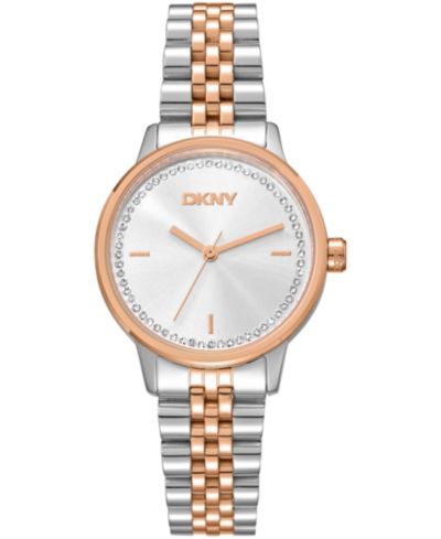 Женские часы DKNY Silver Crystal Accented Dial Two-Tone Rose Gold Stainless Steel, 30mm
