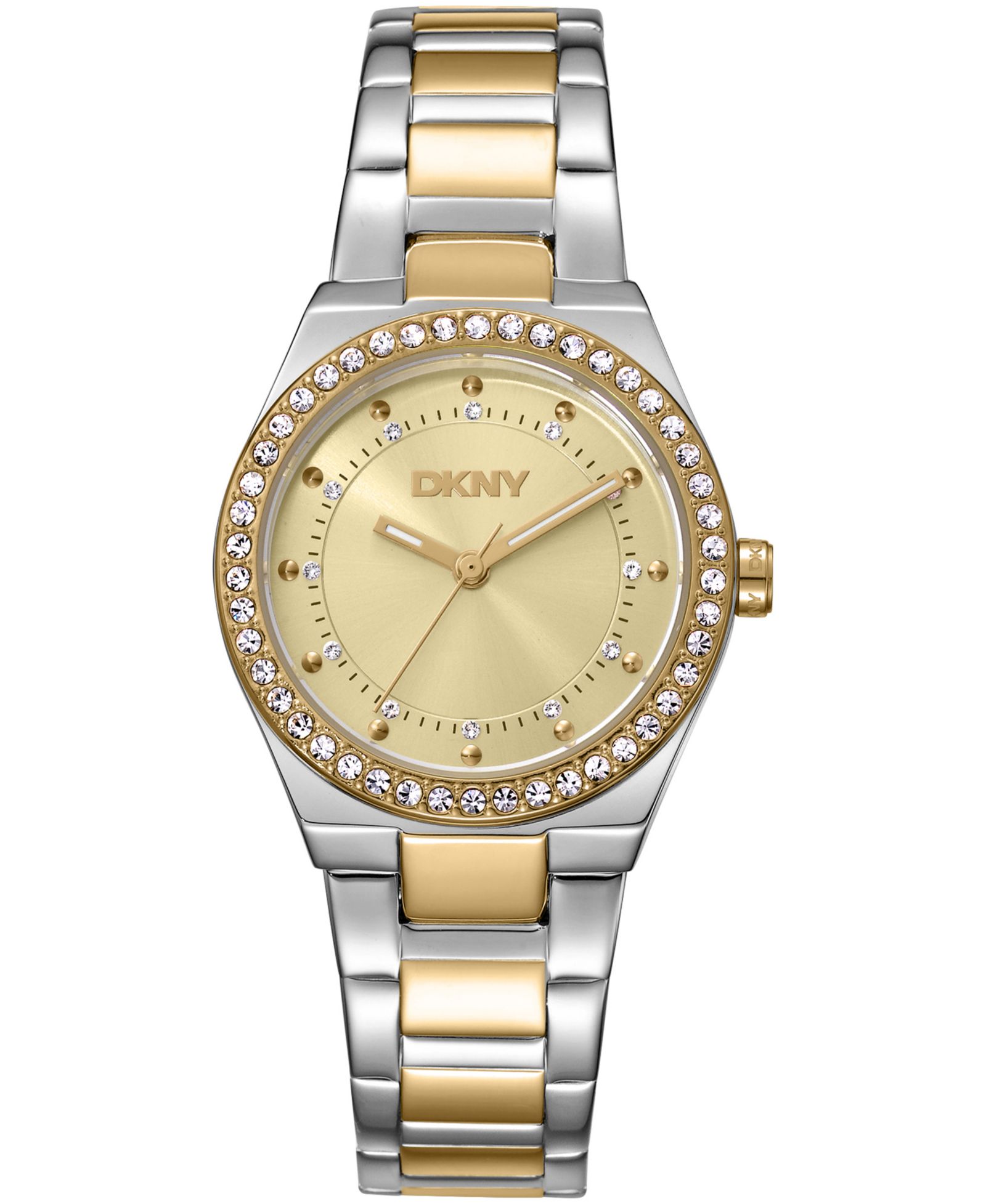 DKNY Women's Crystal Dial Markers Crystal Bezel Two-Tone Gold Stainless Steel Bracelet Watch, 30mm