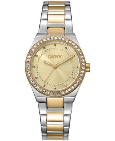 Женские часы DKNY с кристаллами, двухцветные, золото и нержавеющая сталь, 30mm