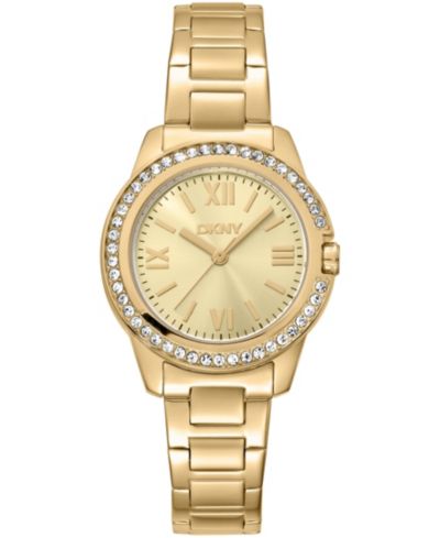 DKNY Women's Champagne Dial Crystal Bezel Gold-Tone Stainless Steel Bracelet Watch, 30mm
