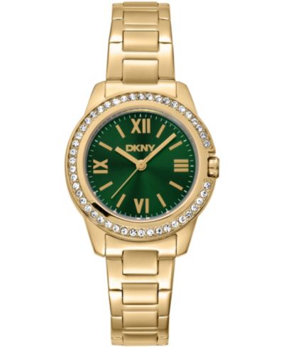 Женские наручные часы DKNY с золотистым стальным браслетом и зеленым циферблатом, 30mm