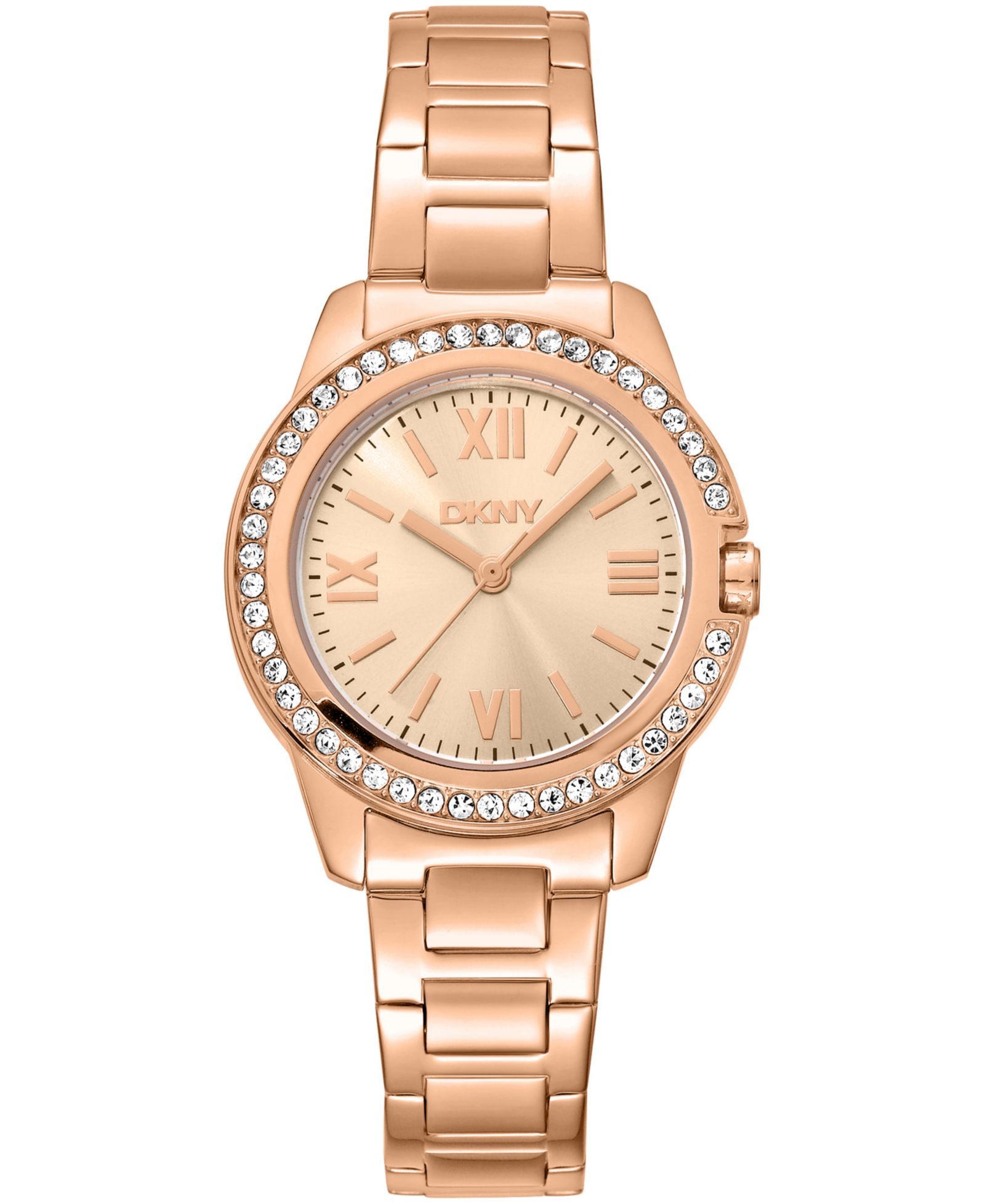Женские часы DKNY Rose Gold Dial Crystal Bezel Red-Gold Tone Stainless Steel Bracelet, 30mm