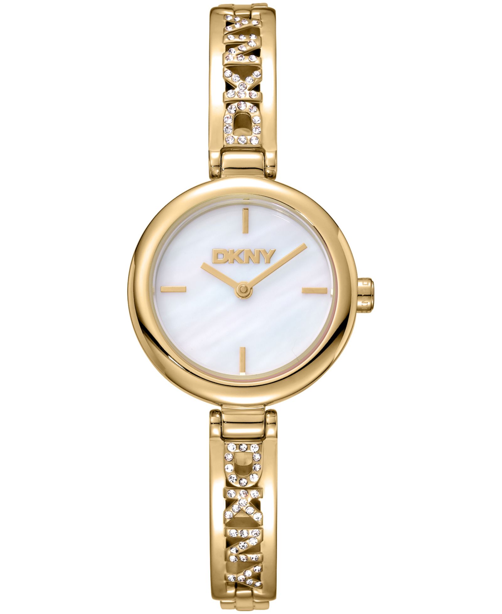 DKNY Women's White Dial Gold-Tone Stainless Steel Crystal Accented Jewelry Bracelet Watch, 26mm