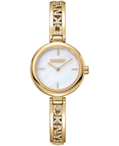 Женские часы DKNY White Dial Gold-Tone Stainless Steel Crystal Accented 26mm