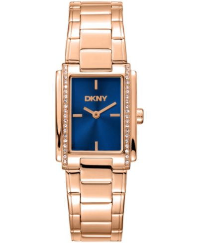 DKNY Женские браслетные часы из нержавеющей стали Rose-Gold Tone с кристаллами, темно-синий циферблат, 23 x 30mm