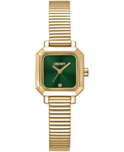 DKNY Women's Dark Green Gold-Tone Stainless Steel Tubogas Bracelet Watch, 22mm