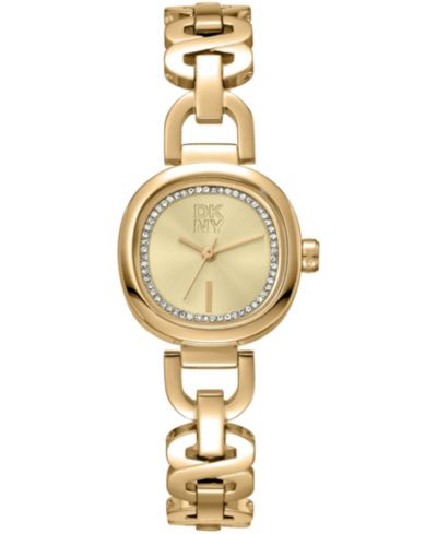 DKNY Women's Chamoagne Crystal Accented Dial Gold-Tone Stainless Steel Open Link Bracelet Watch, 24mm