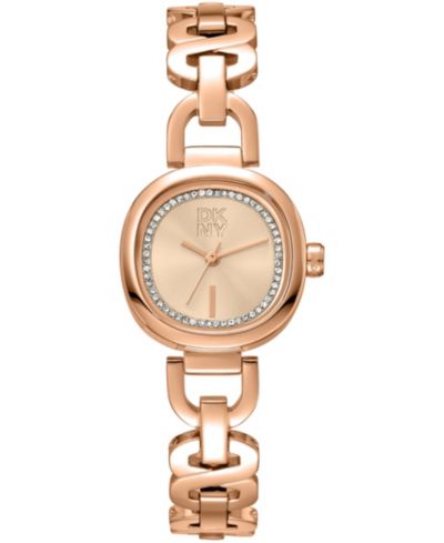 Женские часы DKNY Rose Gold Crystal Accented Dial Rose-gold Tone Stainless Steel Open Link Bracelet Watch, 24mm