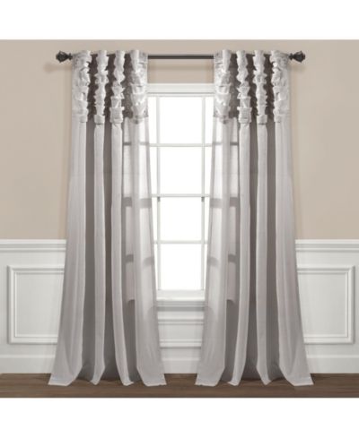 Lush Decor Ruched Waterfall Linen Textured Window Curtain Panel Single 52"W x 84"L Off Light Gray - Gray Curtains For Bedroom - Living Room Curtains