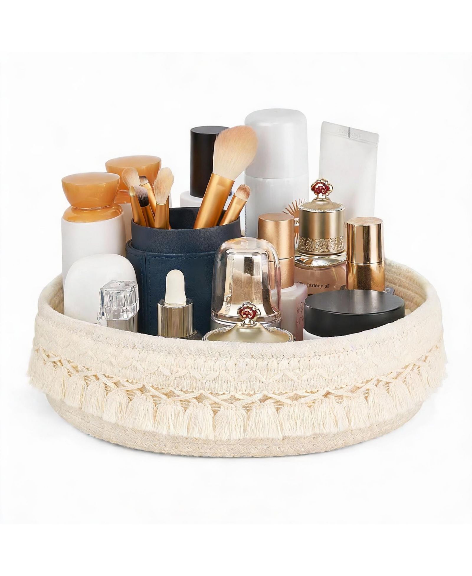 YIGII Macrame Makeup Basket with Tassels for Storage - Boho Decor - Multi-Purpose