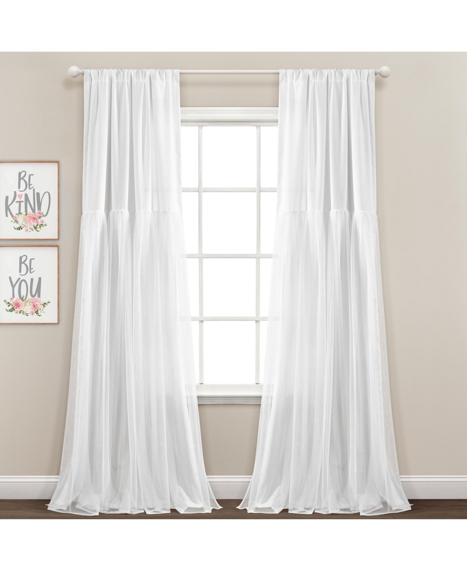 Lush Decor Tulle Skirt Solid Light Filtering Window Curtain Panels Pair - Curtains for Bedroom - Cute Curtains - Nursery Decor