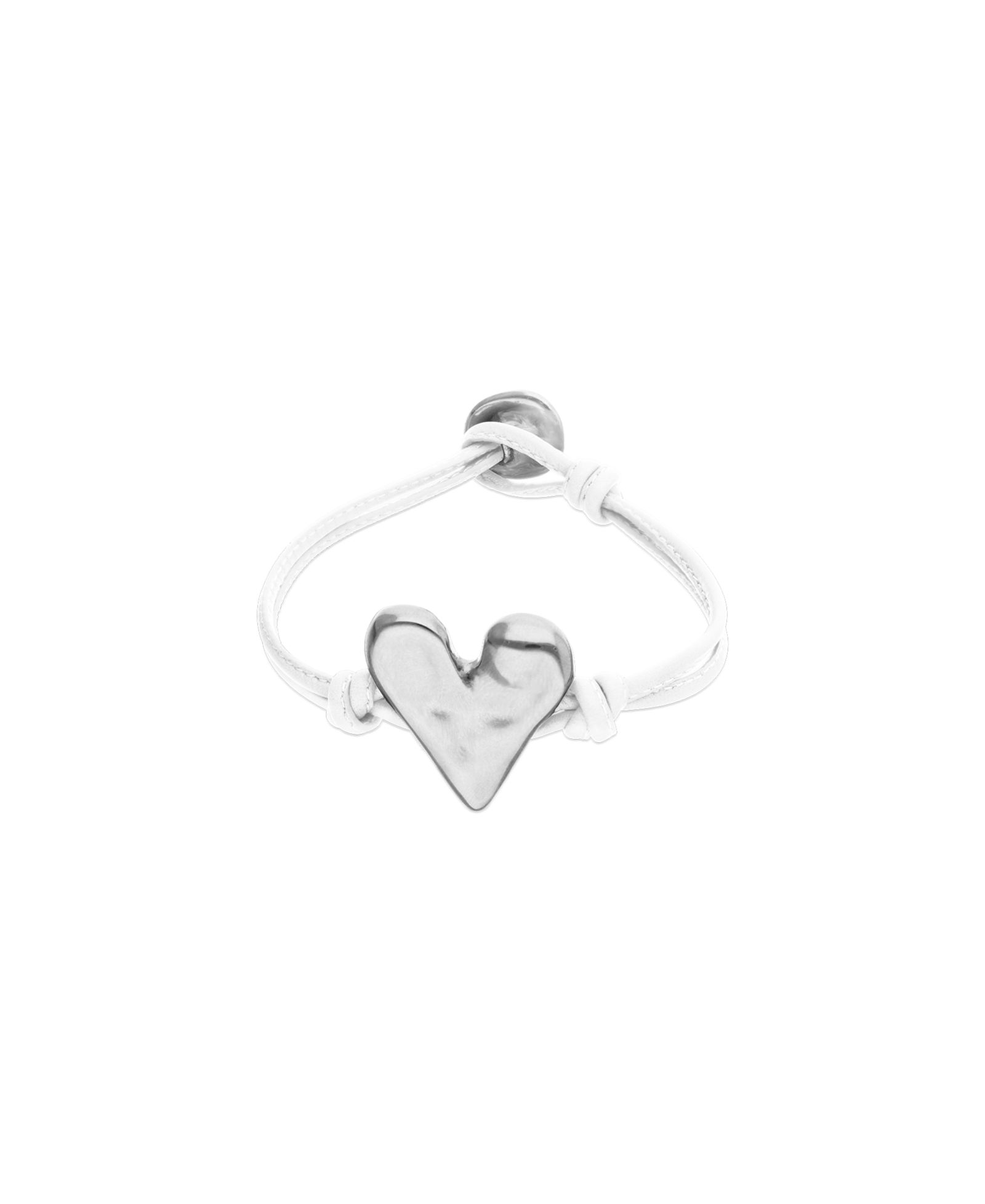 Unode50 White Leather Bracelet with Heart Shaped Sterling Silver Plated Detail
