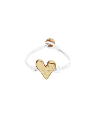 Unode50 White Leather Bracelet with Heart Shaped 18K Detail Plated Detail