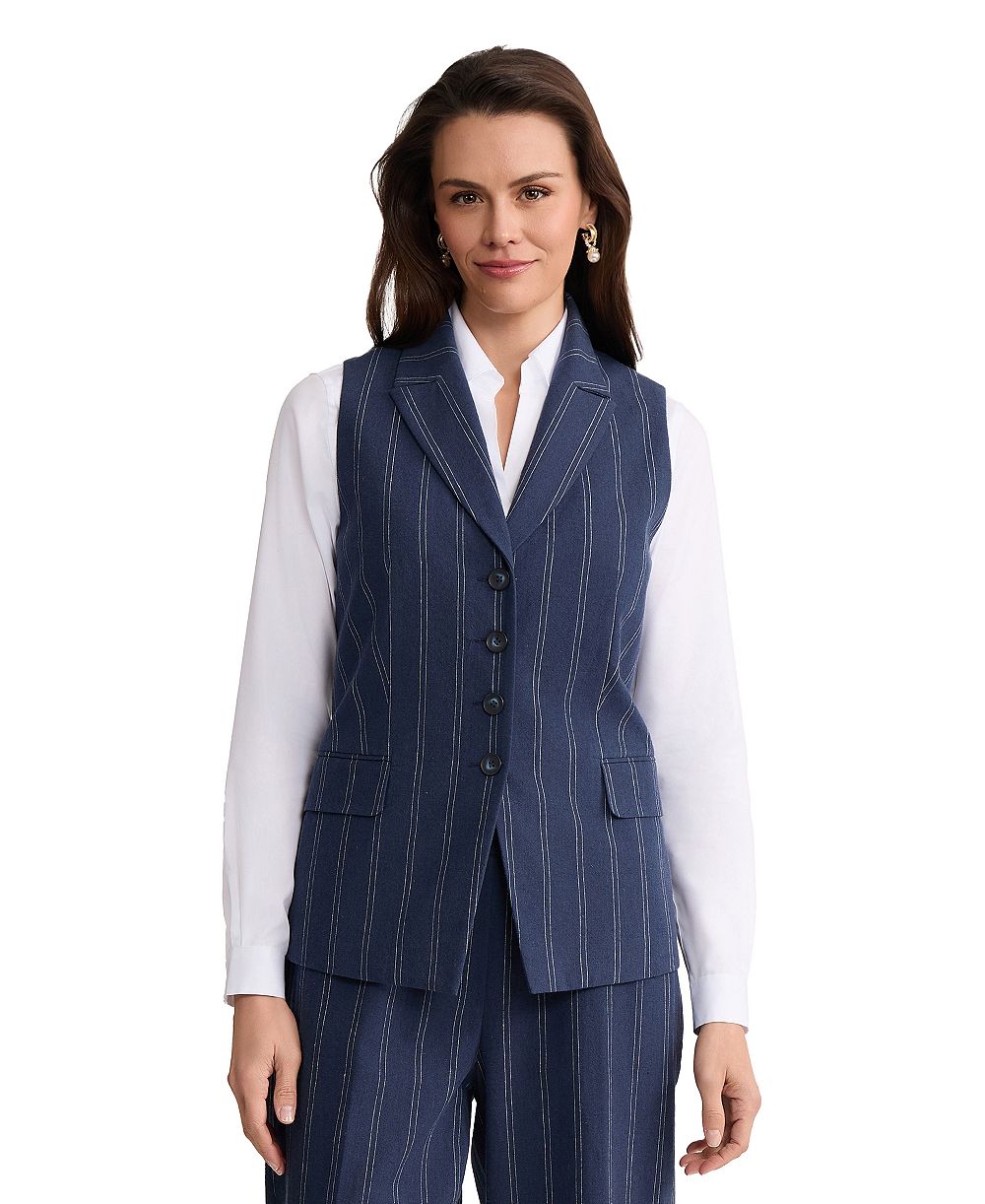 Jones New York Women's Four-Button Linen-Blend Peak Lapel Vest