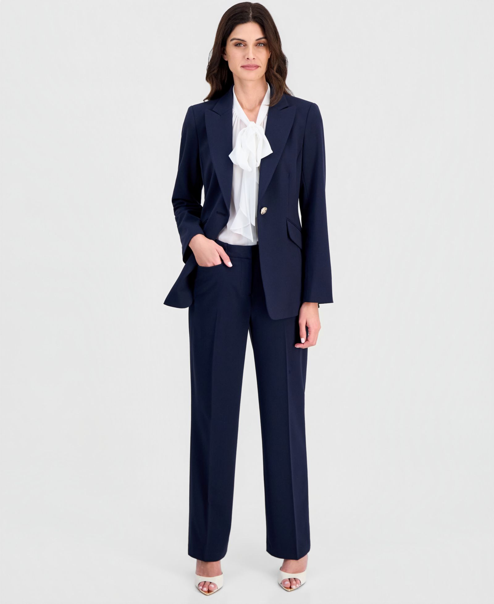 Tahari ASL Petite Shoulder Padded One-Button Blazer