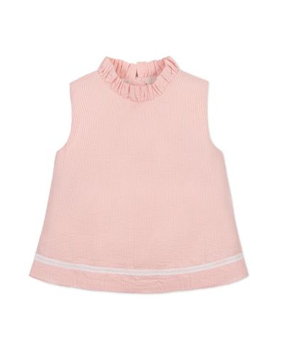 Hope & Henry Toddler Girls Hope and Henry Organic Ruffle Neck Seersucker Top
